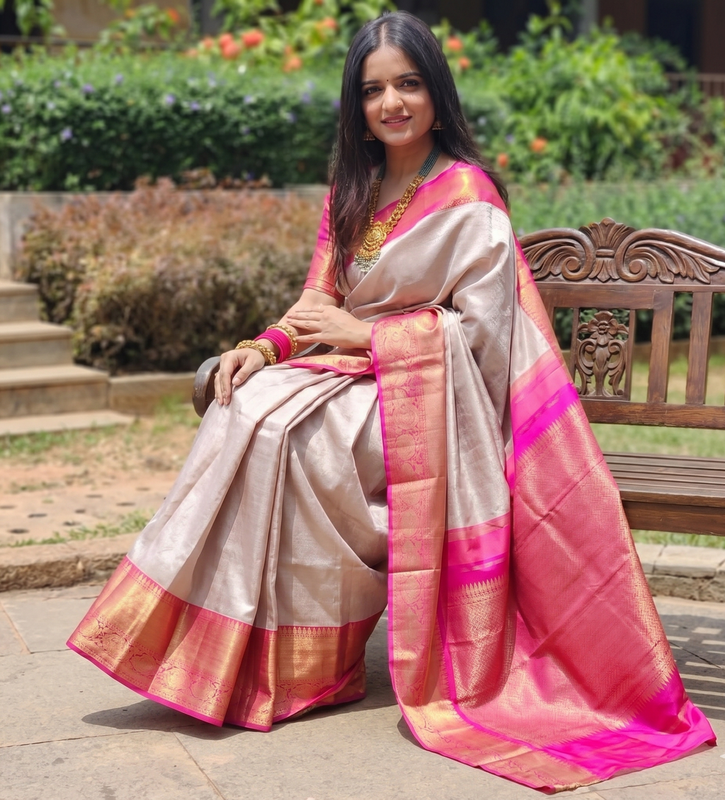 Silver-Grey Silk Saree
