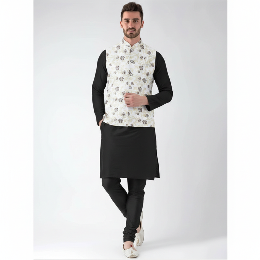 Beige  Jacquard Printed Waistcoat
