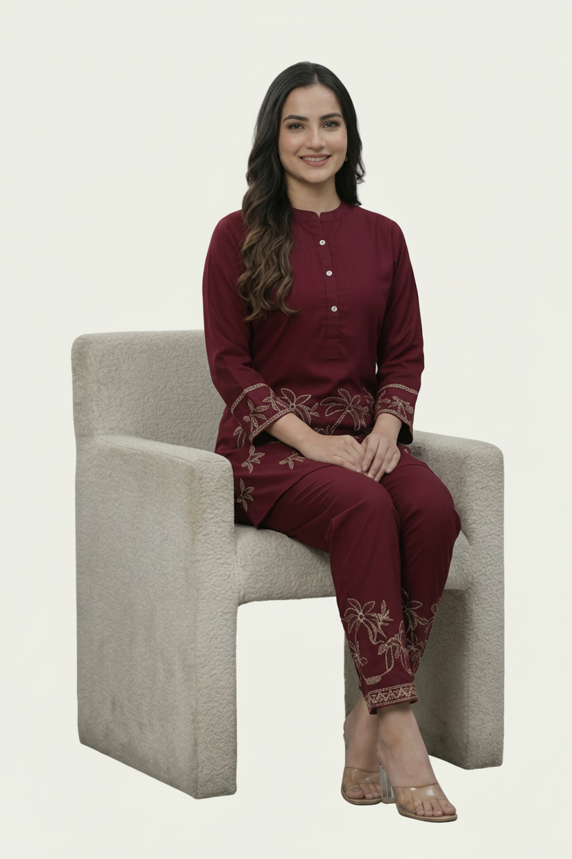 Maroon Tropical Embroidery Set