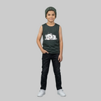 Charcoal Green Panda Sleeveless Tee