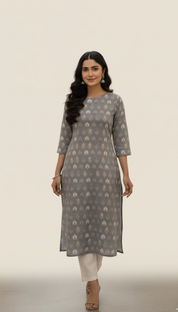 Grey Ethnic Motif Kurti
