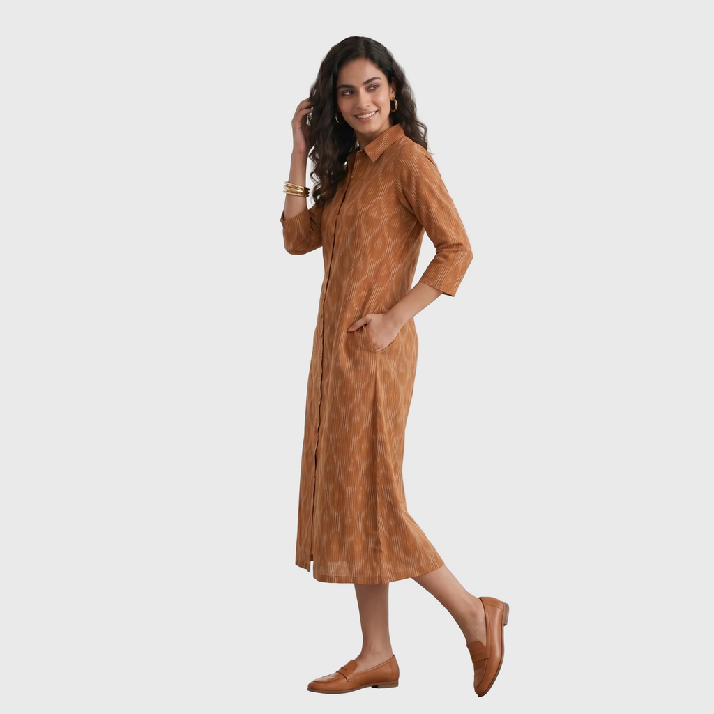 Terracotta Ikat Shirt Dress