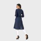 Navy Ruffle-Neck Kurta