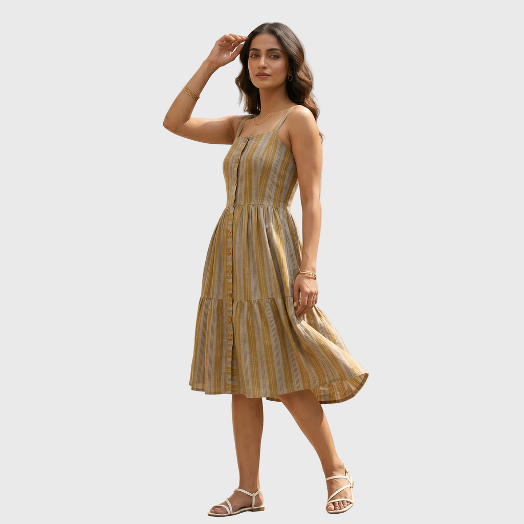 Mustard Stripe Tiered Dress