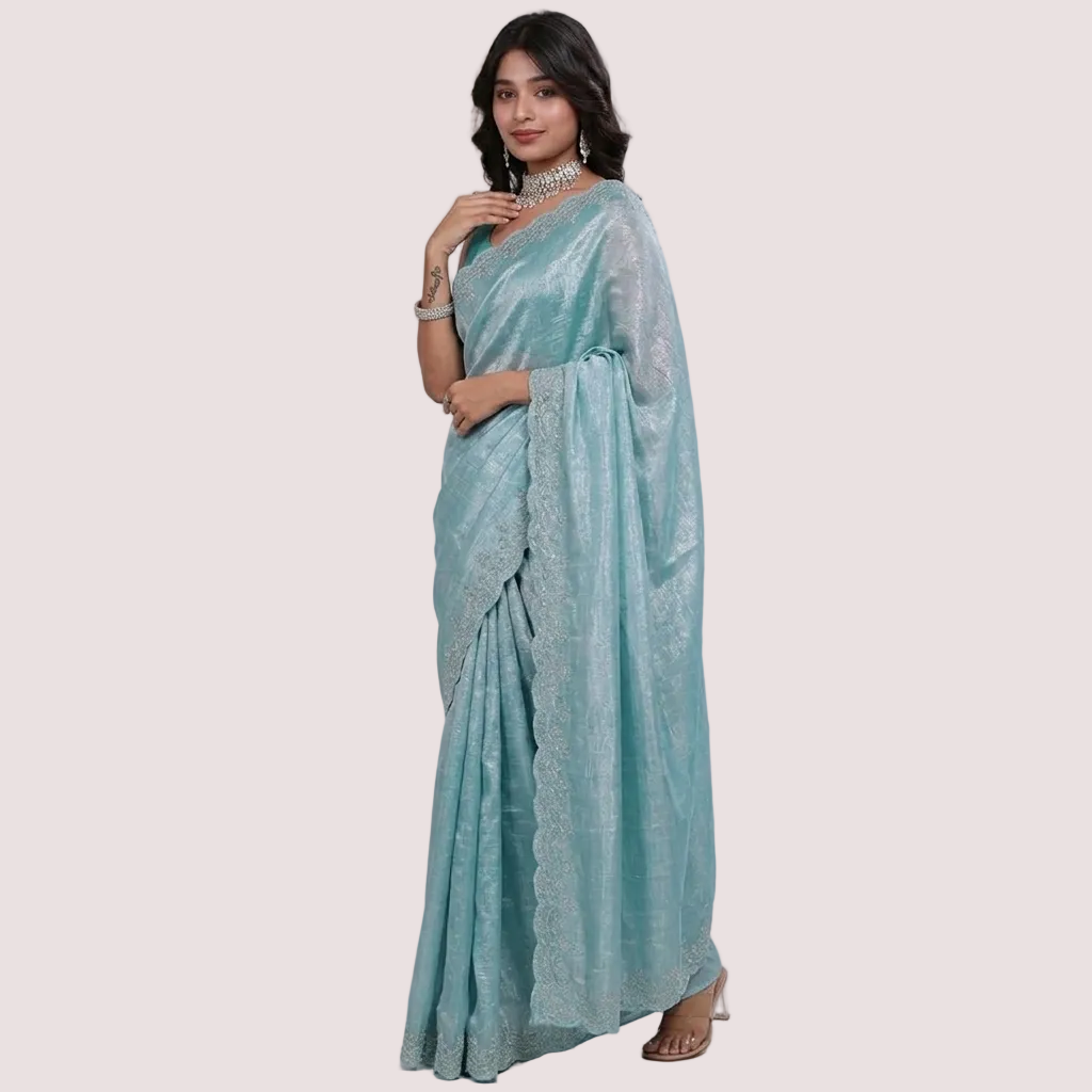 Light Blue Embellished Saree