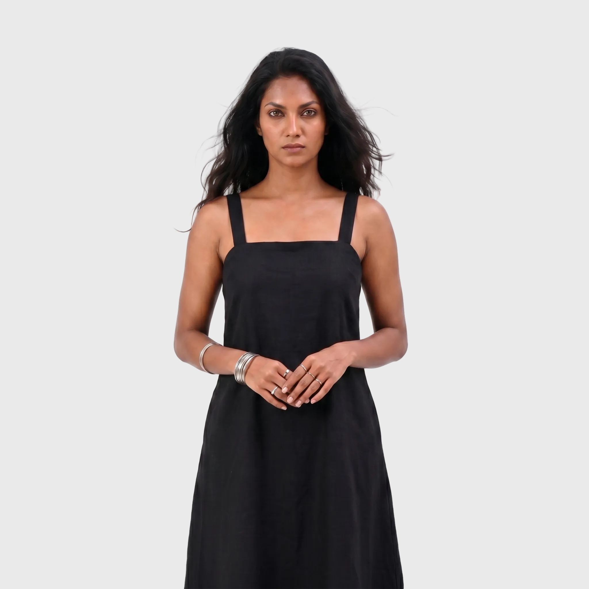 Black Cotton Midi Dress