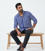 Cotton Blended Shirt (White-Blue)
