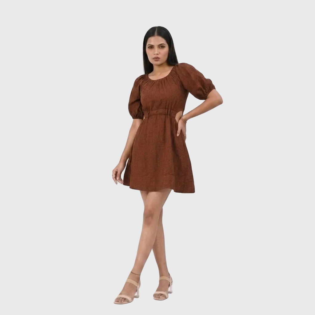 Brown Cut-Out Mini Dress