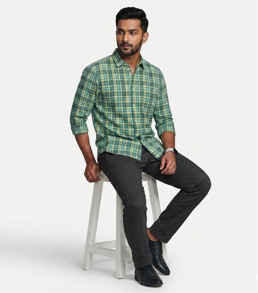 Men’s Teal & Yellow Plaid Shirt