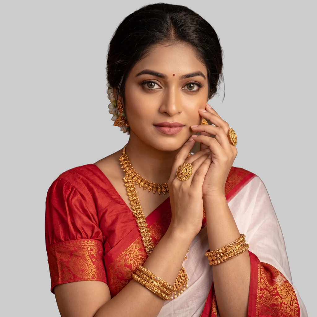 Classic White & Red Silk Saree