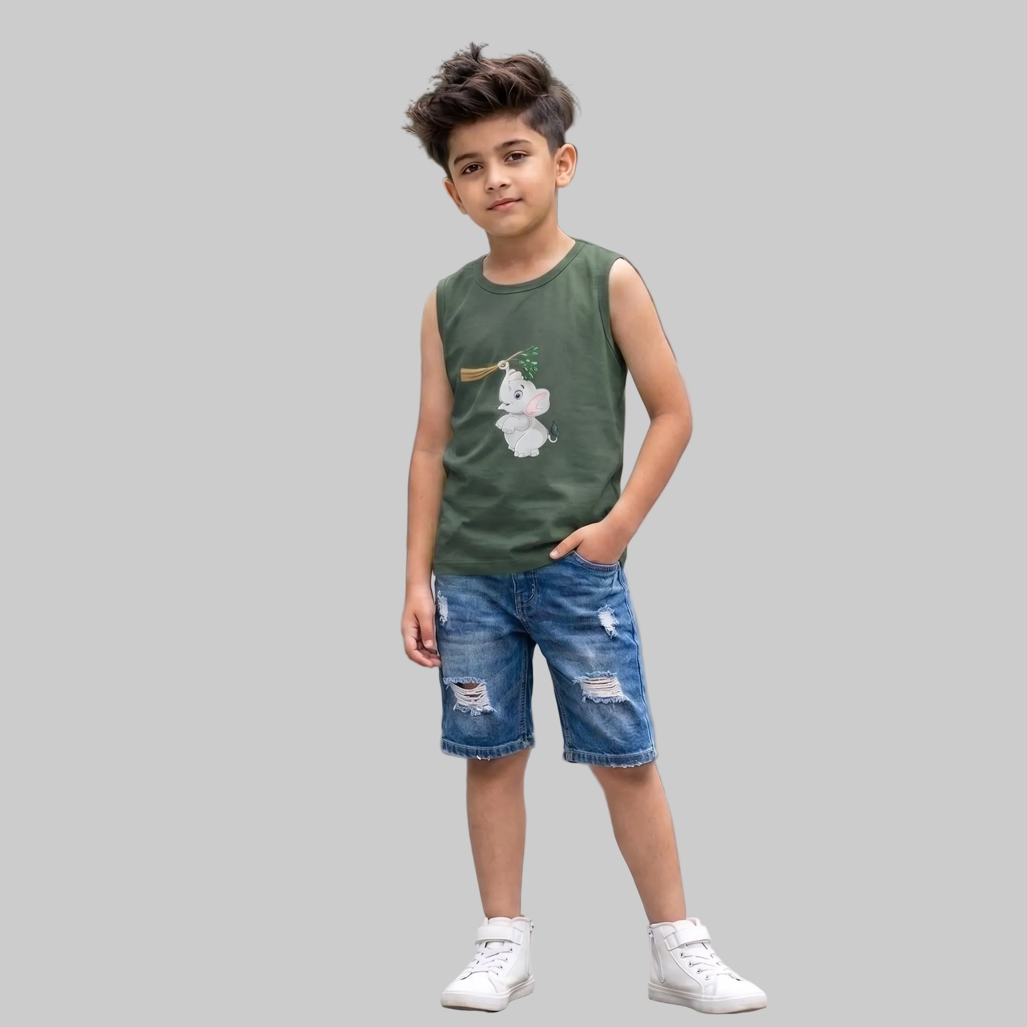 Dark Green Elephant Sleeveless Tee