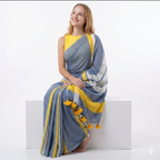 Blue Linen Printed Saree