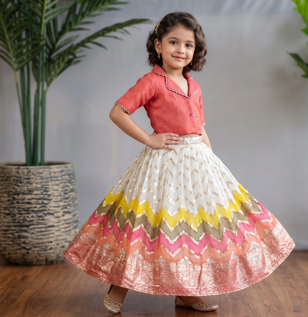 Kids Chevron Multi-Color Lehenga