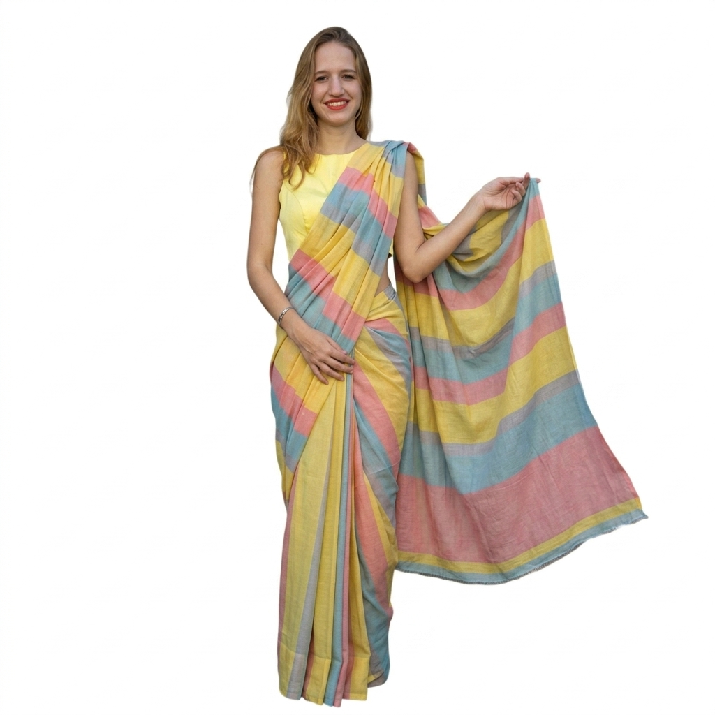 Pastel Striped Linen Saree
