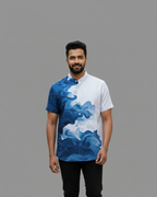 Wave Print Band Collar Shirt