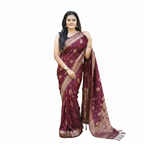 Wine Soft Lichi Silk Printed Saree