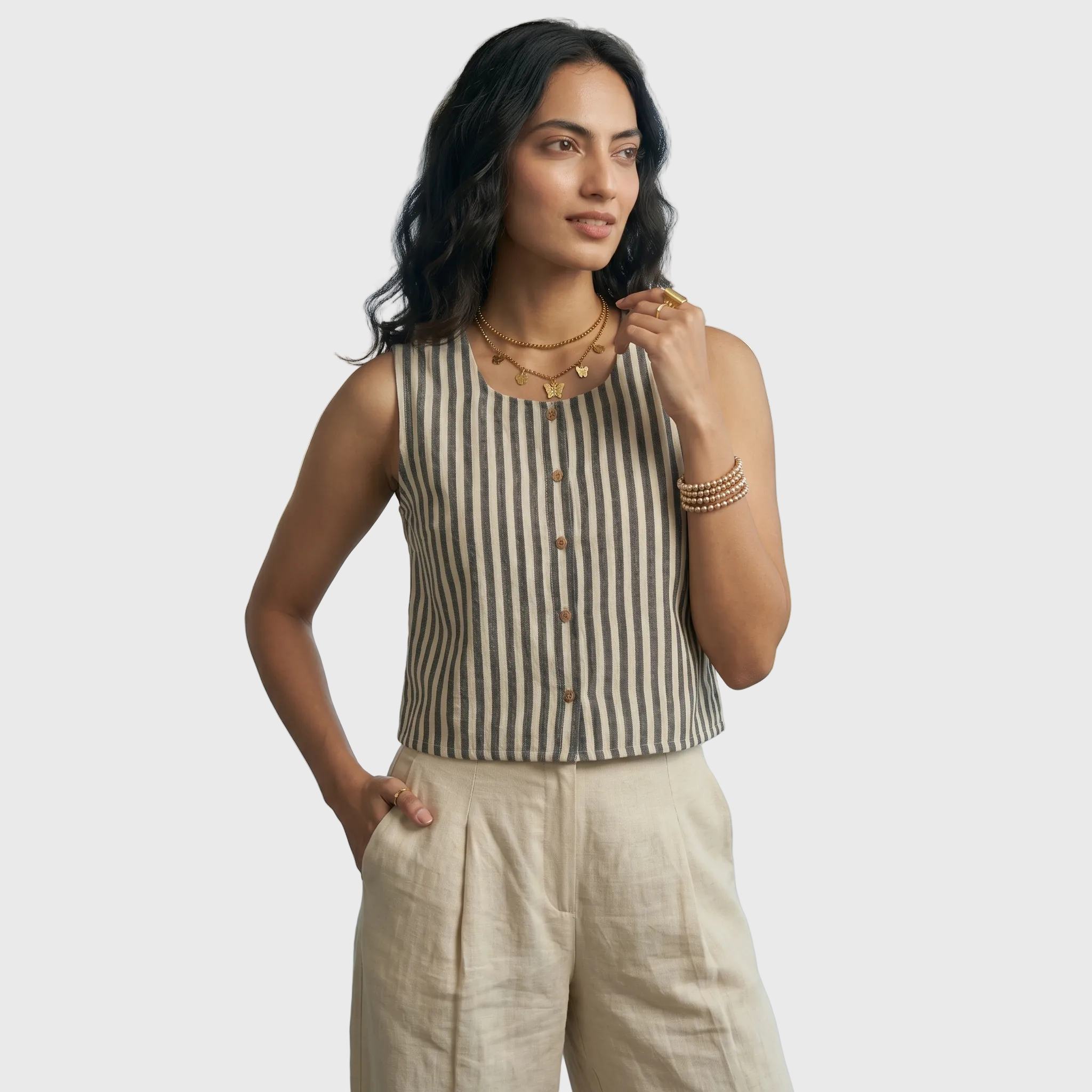 Striped Button-Down Top