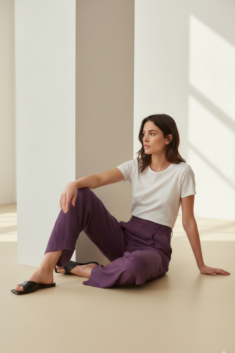 Deep Plum Wide-leg Trousers