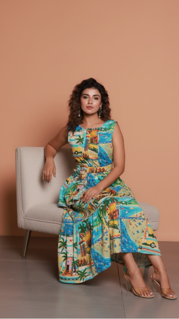 Peplum Ruffle Maxi Dress