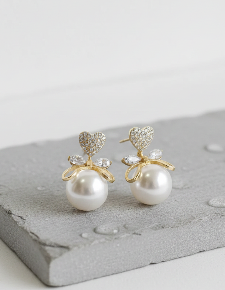 Heart & Pearl Earrings