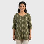 Olive Green Ikat Pleated Tunic