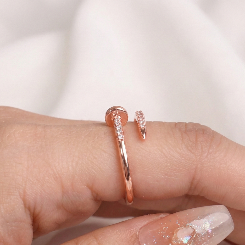 Rose Gold Nail Sparkle Ring