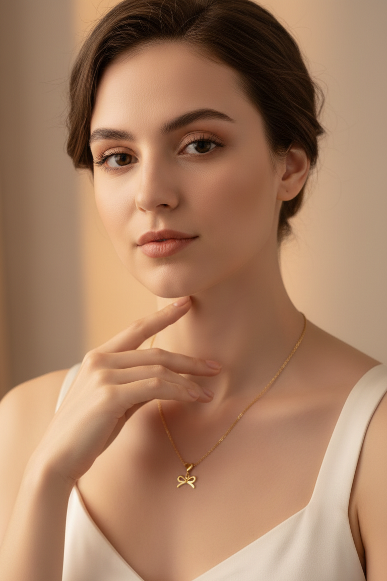 Gold Bow Pendant Necklace