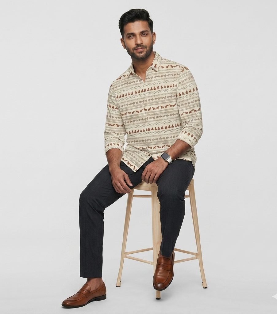 Men’s Festive Reindeer & Fir Print Shirt