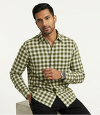 Men's Green Cotton Blended Shirt