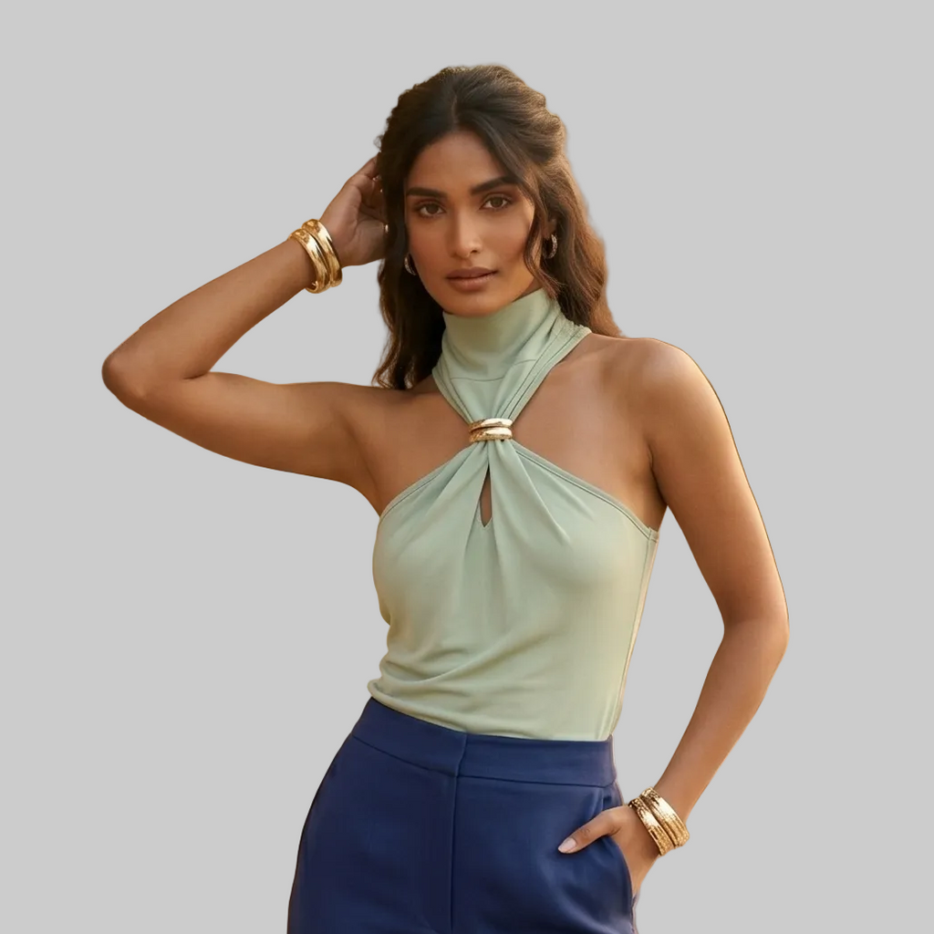 Green High-Neck Halter Top