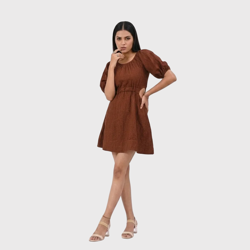 Brown Cut-Out Mini Dress