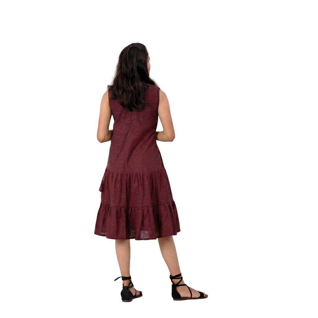 Maroon Tiered Midi Dress
