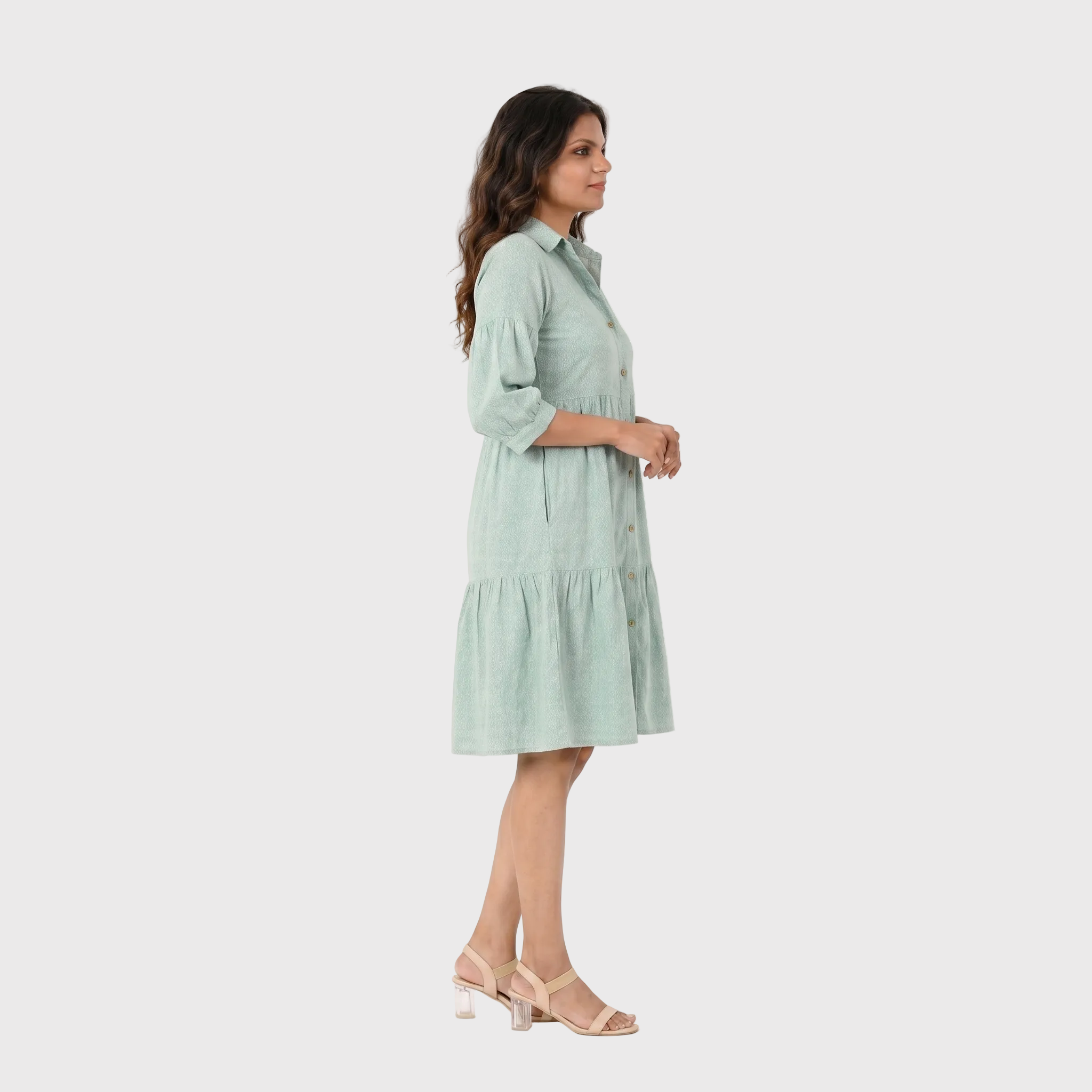 Sea Green Tiered Shirt Dress