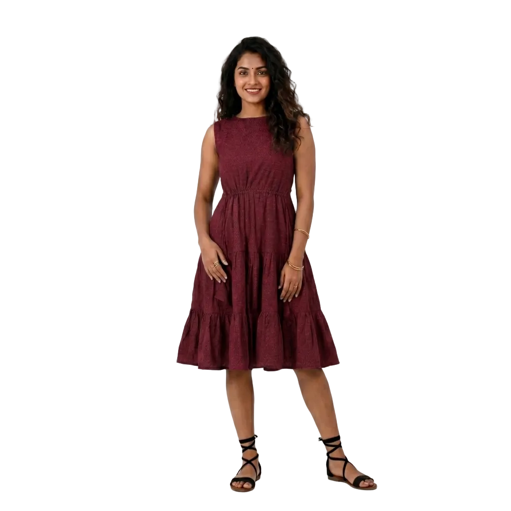 Maroon Tiered Midi Dress