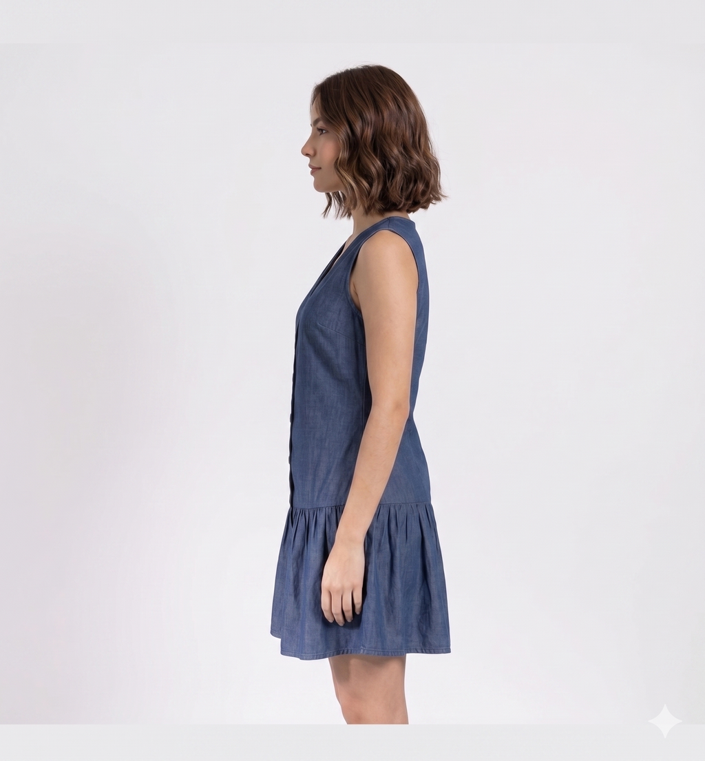 Casual Blue Denim Sleeveless Dress