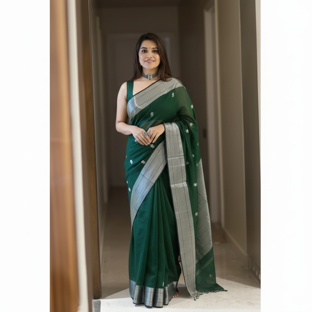 Green Cotton Saree