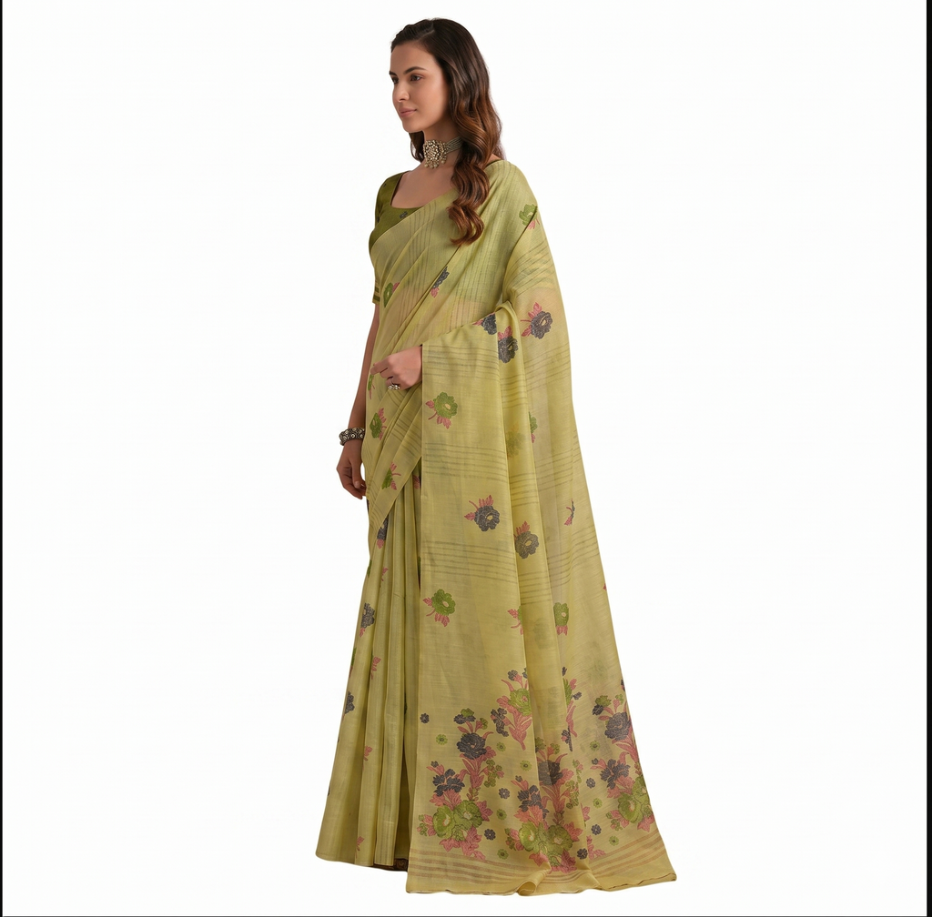 Cotton Floral & Woven Buttas Saree