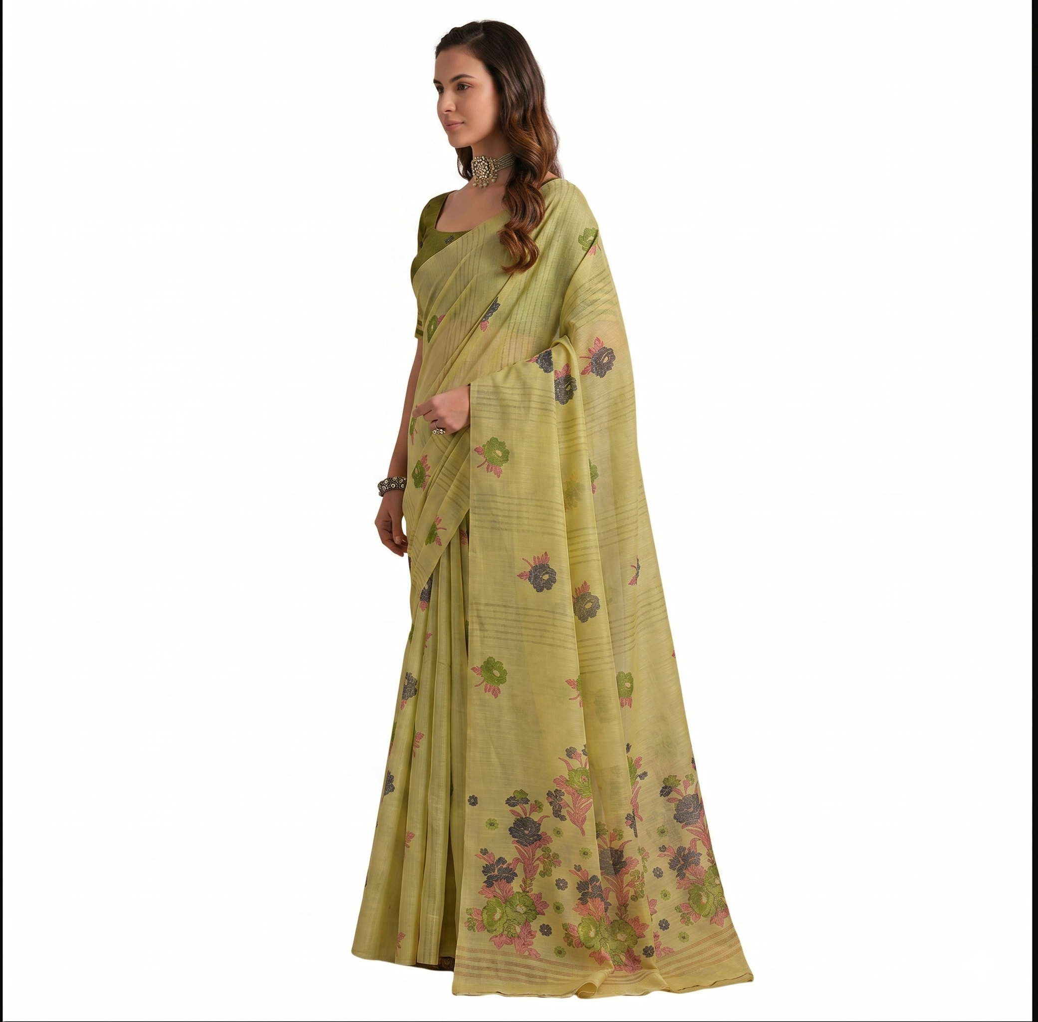 Cotton Floral & Woven Buttas Saree