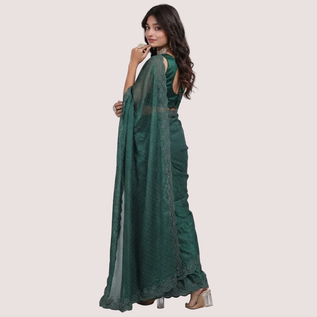 Green  Embellished Saree