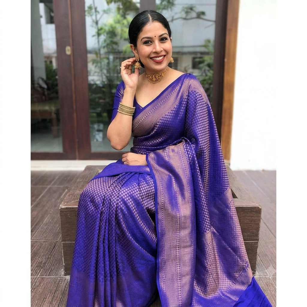 Purple Elegance Litchi Silk Saree