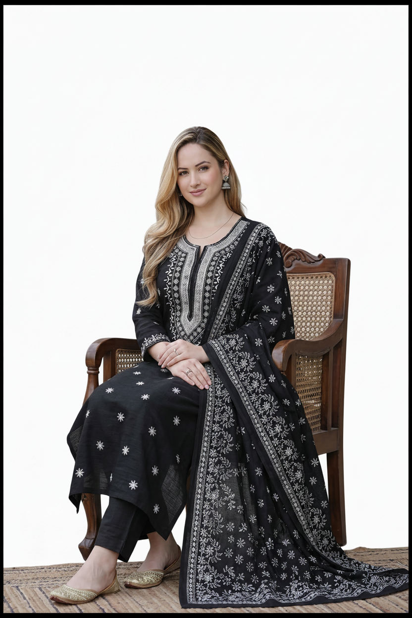 Black Motif Round Kurti Set