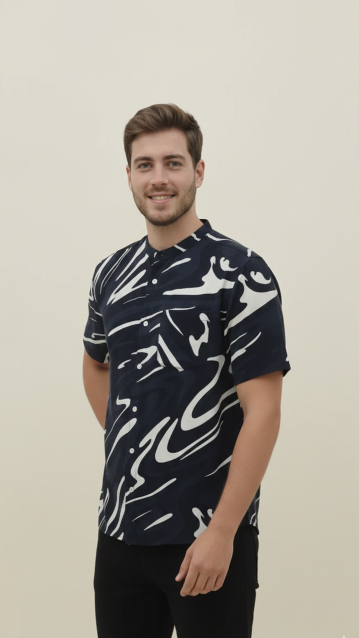 Swirls Band Collar Shirt