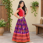 Kids Purple Patola Silk Lehenga and blouse set
