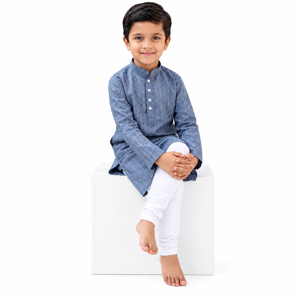 Kids Blue Cotton Kurta Set