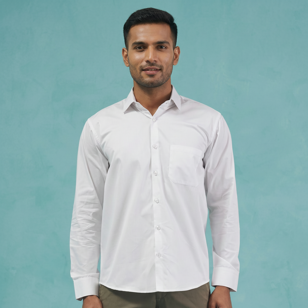 White Cotton Solid Formal Shirt