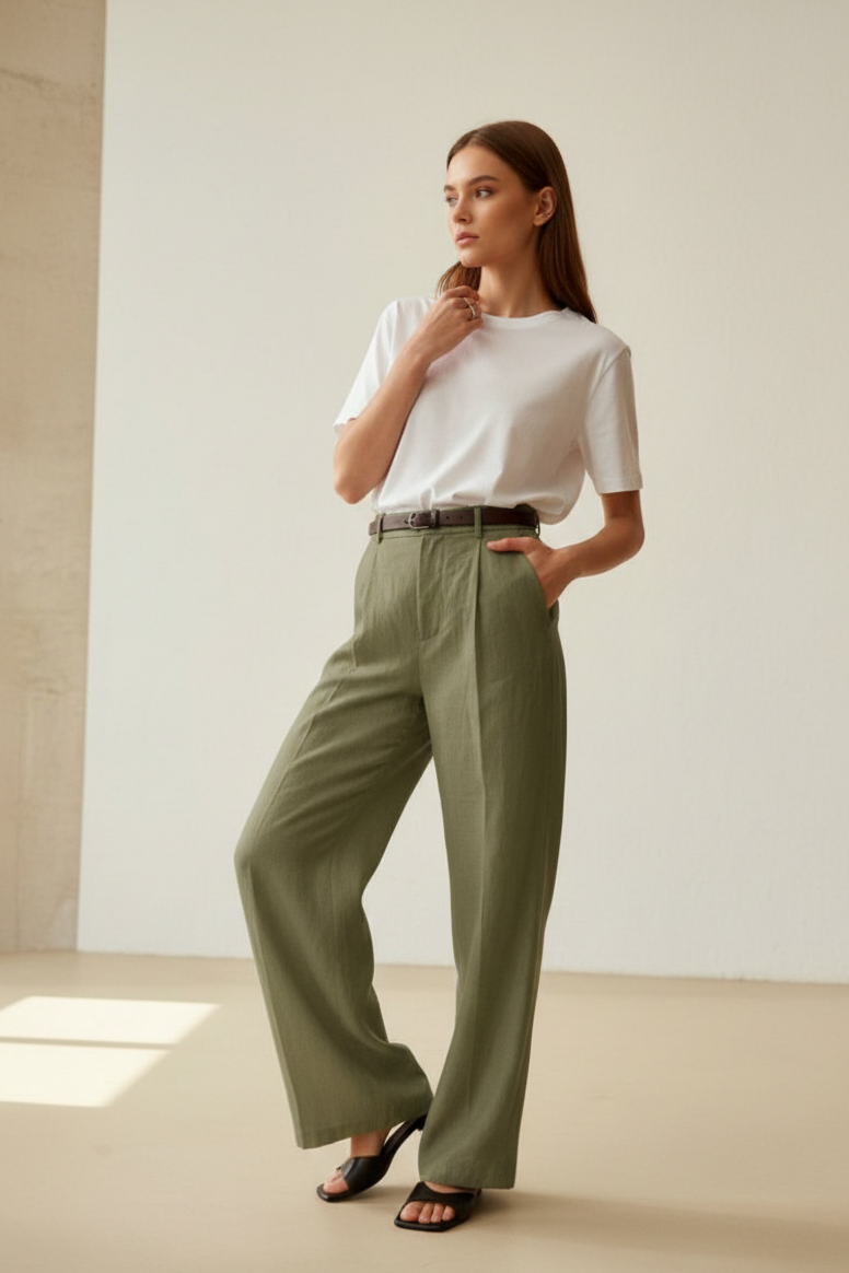 Olive green wide-leg Trousers