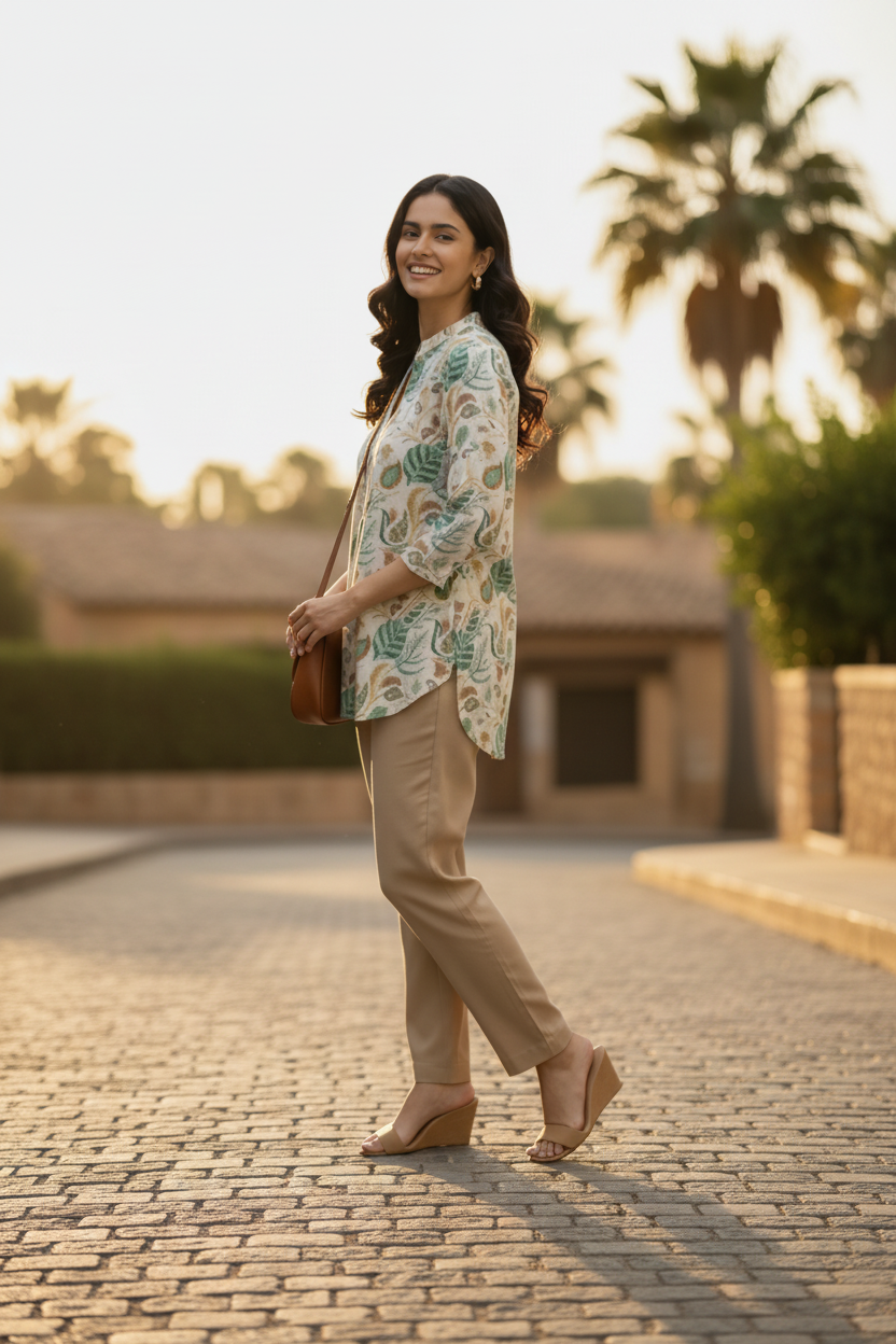 Printed Beige Short Top