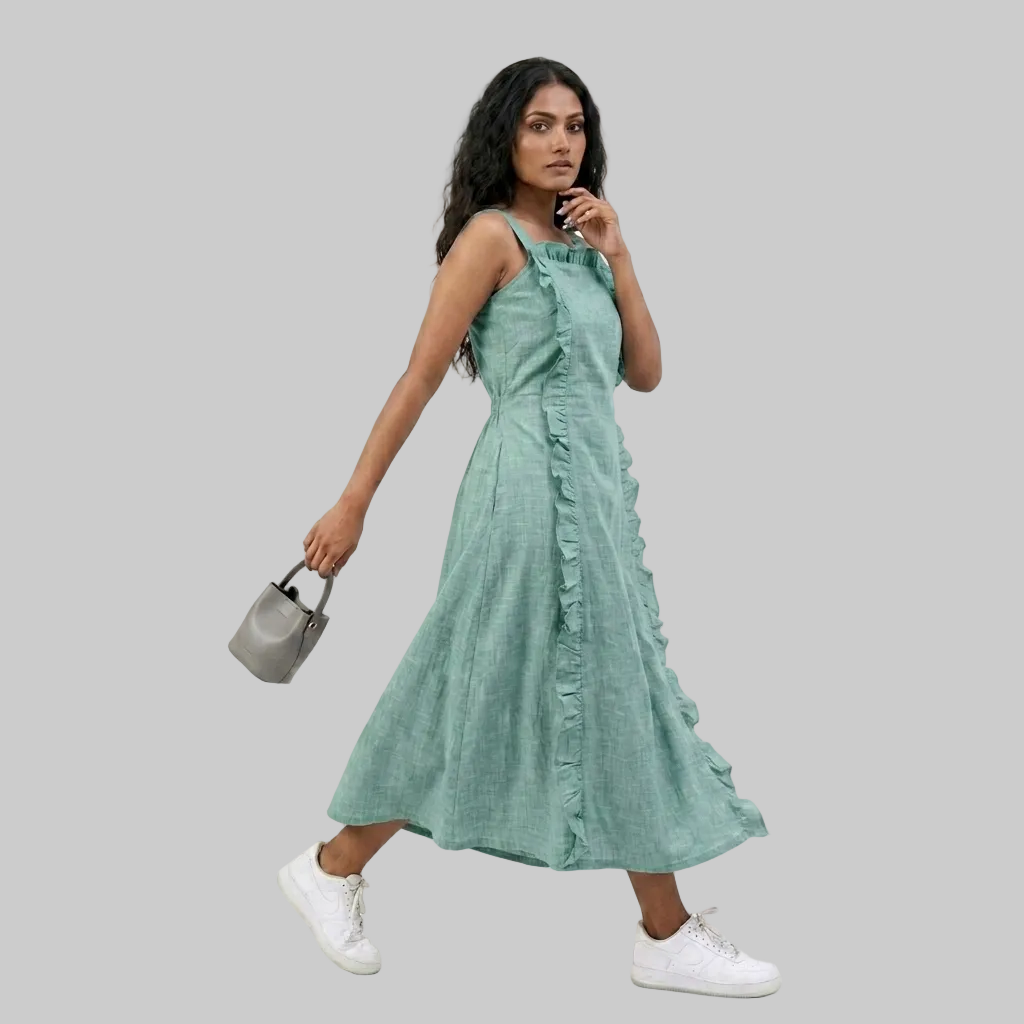 Ruffle-Trim Midi Dress