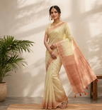 Yellowish-Cream Linen Cotton Saree