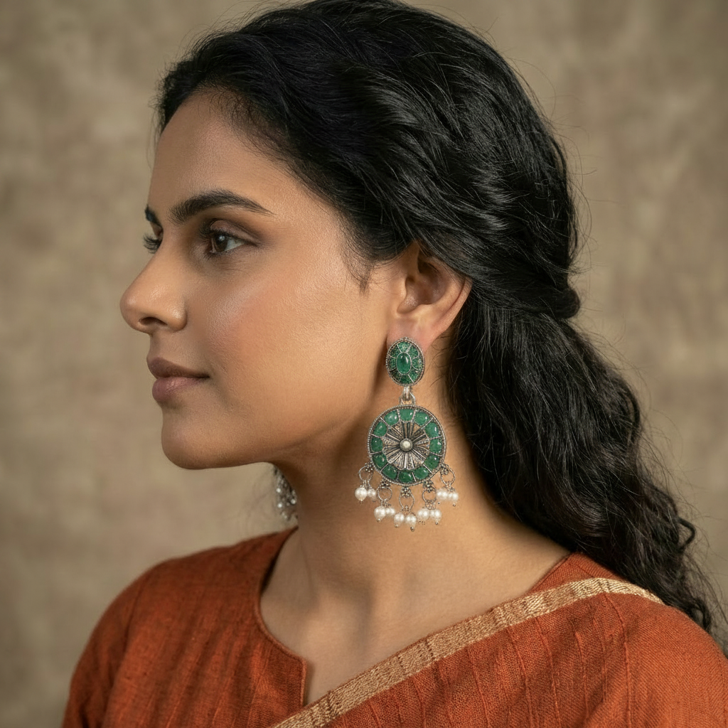 Teal Chandbali Earrings